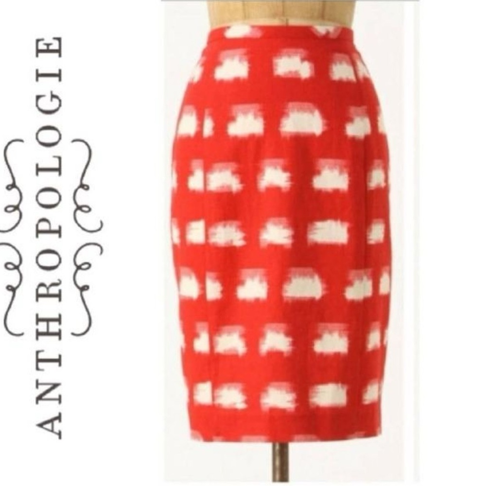 Anthropologie Red Patterned Skirt